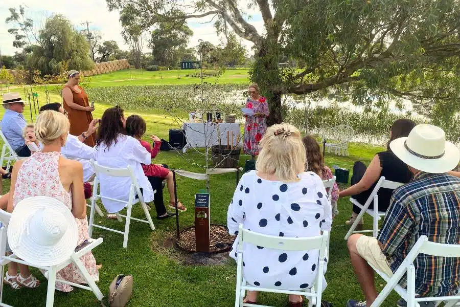 A family planting having the best celebration of life in Australia which is Living Legacy Trees at Mornington Green Living Legacy Gardens